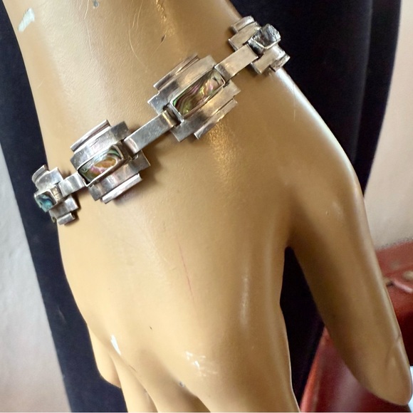 Taxco Modernist Sterling Silver Necklace & Bracelet Set Vintage Signed - Picture 3 of 10